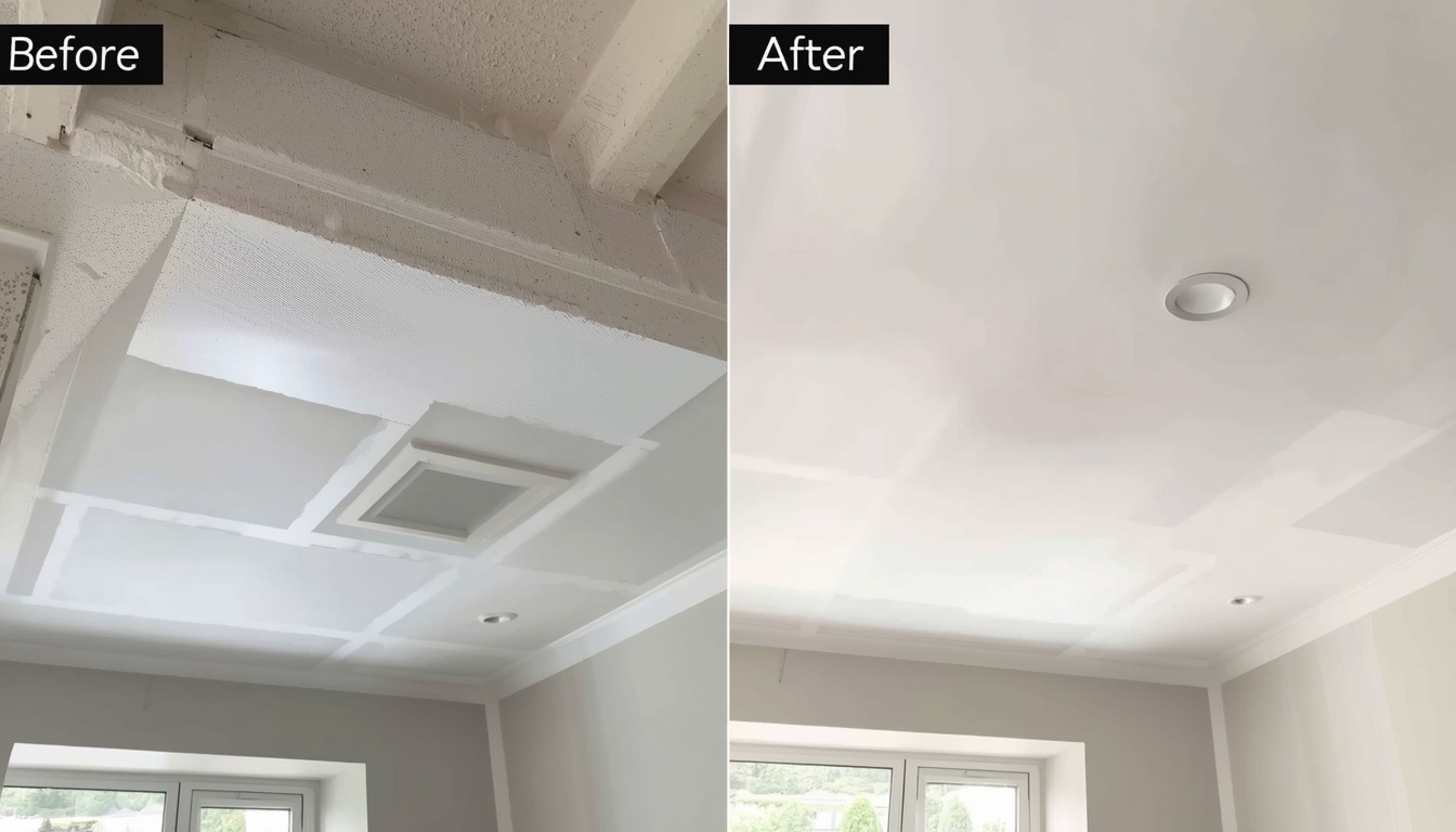 Before and after of a new-build suspended ceiling installation in Maidstone